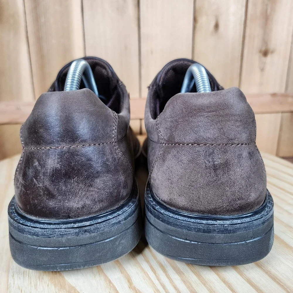 Ecco Fusion II Tie Lace Up Shoes Mens 10 44 Brown Leather Casual Walking Moc Toe